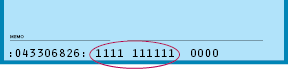 Visual depiction of location of customer's account number on check