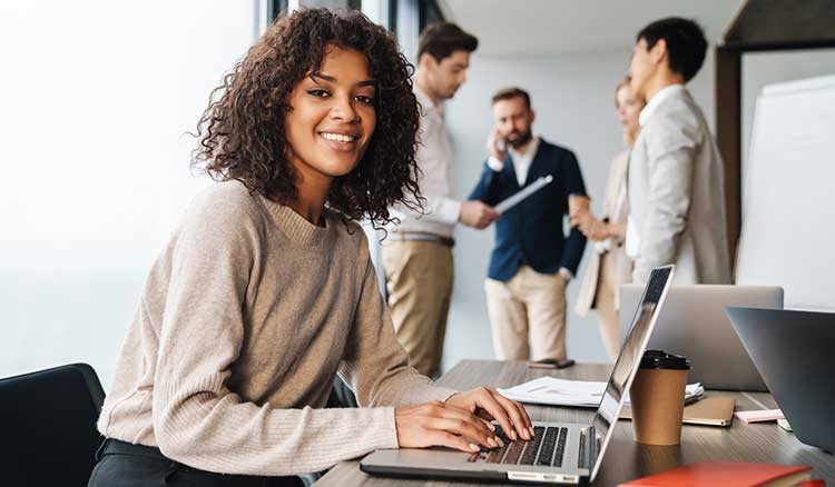 Woman working on laptop