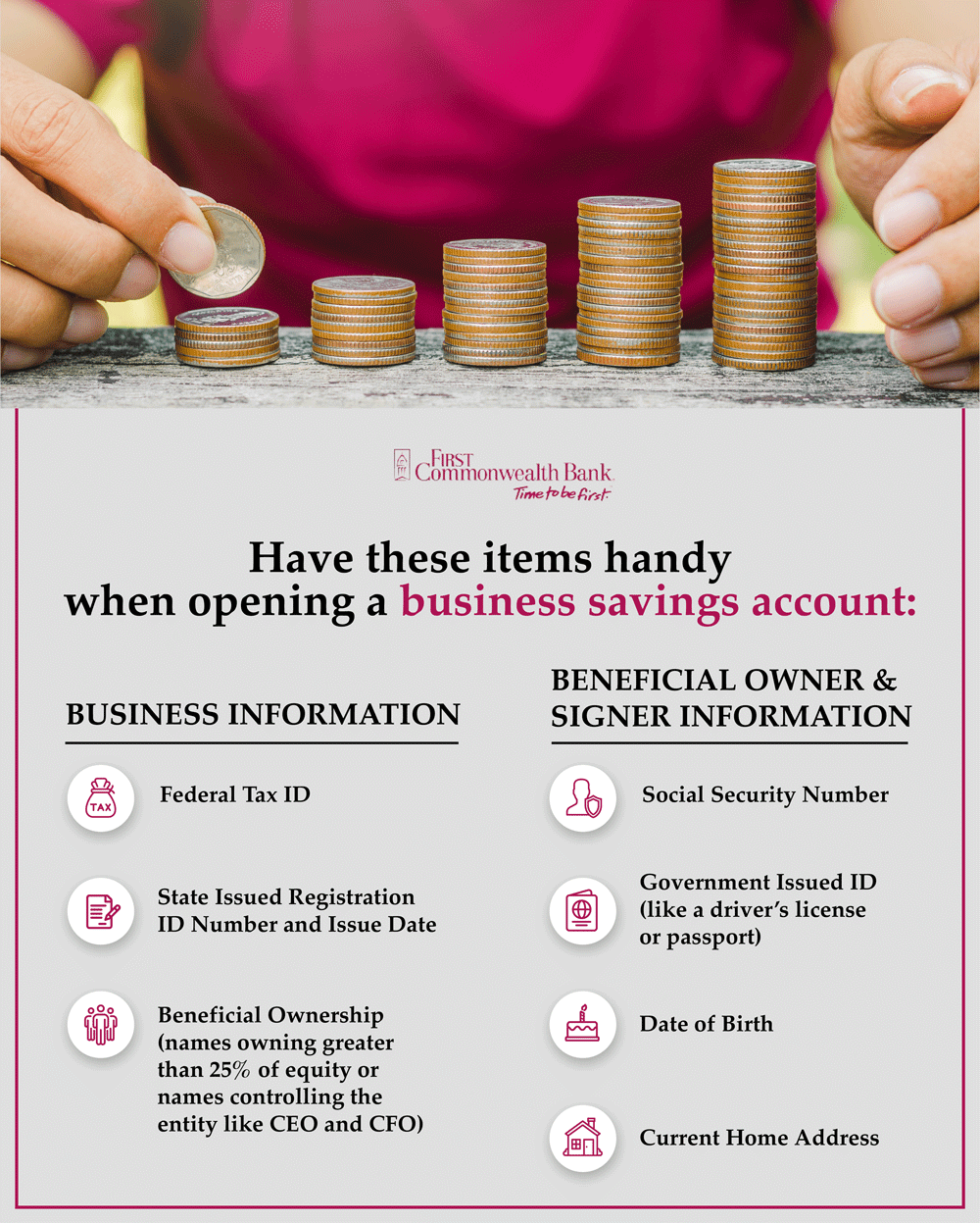 Items needed for opening a business savings account