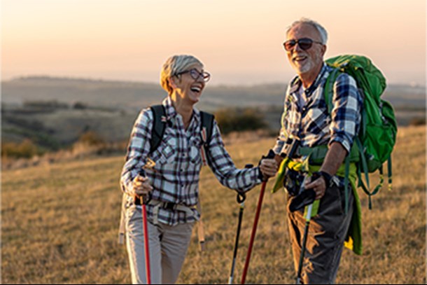 mature caucasian couple hiking